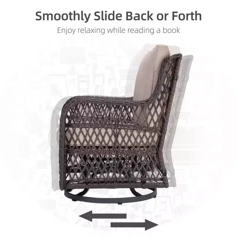 COZONY 3-Piece Outdoor Wicker Swivel Rocker Patio Set with 360 Swivel Rocking Chairs & Tempered Glass Side Table for Balcony Garden Deck