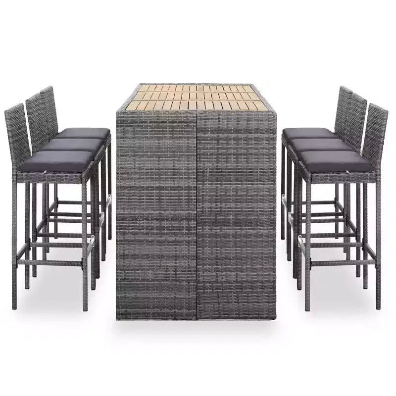 vidaXL Patio Bar Set 7 Piece Outdoor Bar Table and Chairs Poly Rattan Black