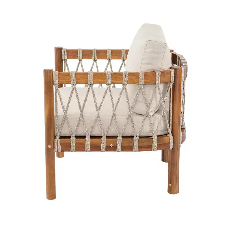 Christopher Knight Home Adalyn 4 Piece Outdoor Aacia Wood Seating Set with Table and Cushions