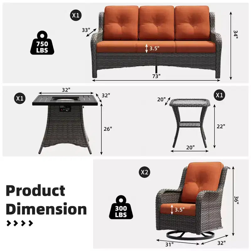 UPTIOT Outdoor Lounge Set with Square Fire Pit