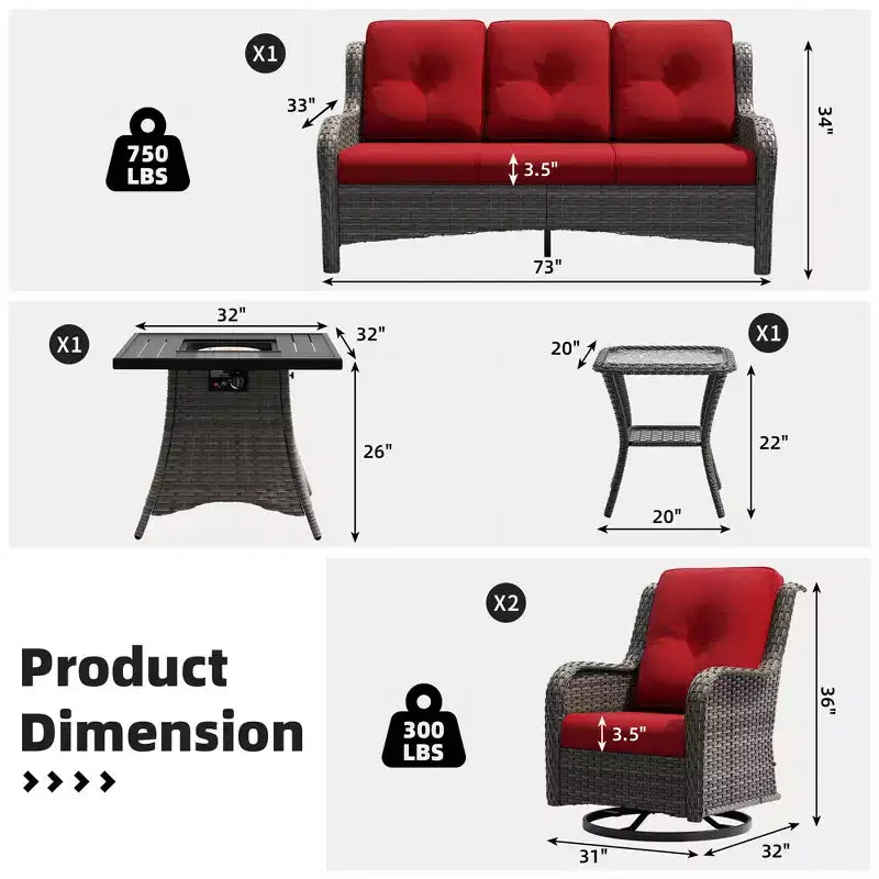 UPTIOT Outdoor Lounge Set with Square Fire Pit
