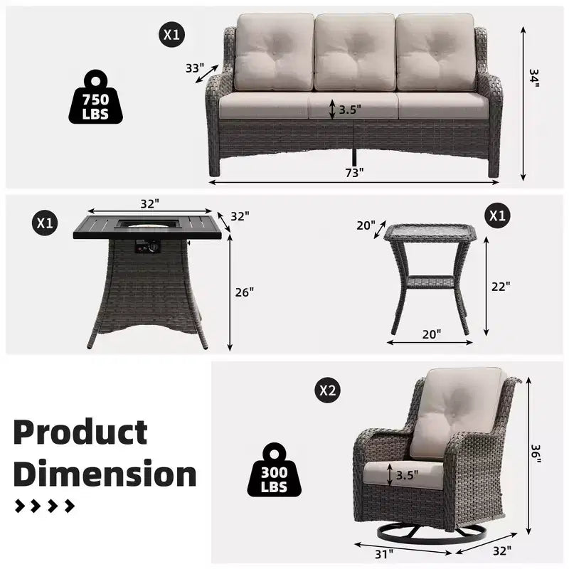 UPTIOT Outdoor Lounge Set with Square Fire Pit