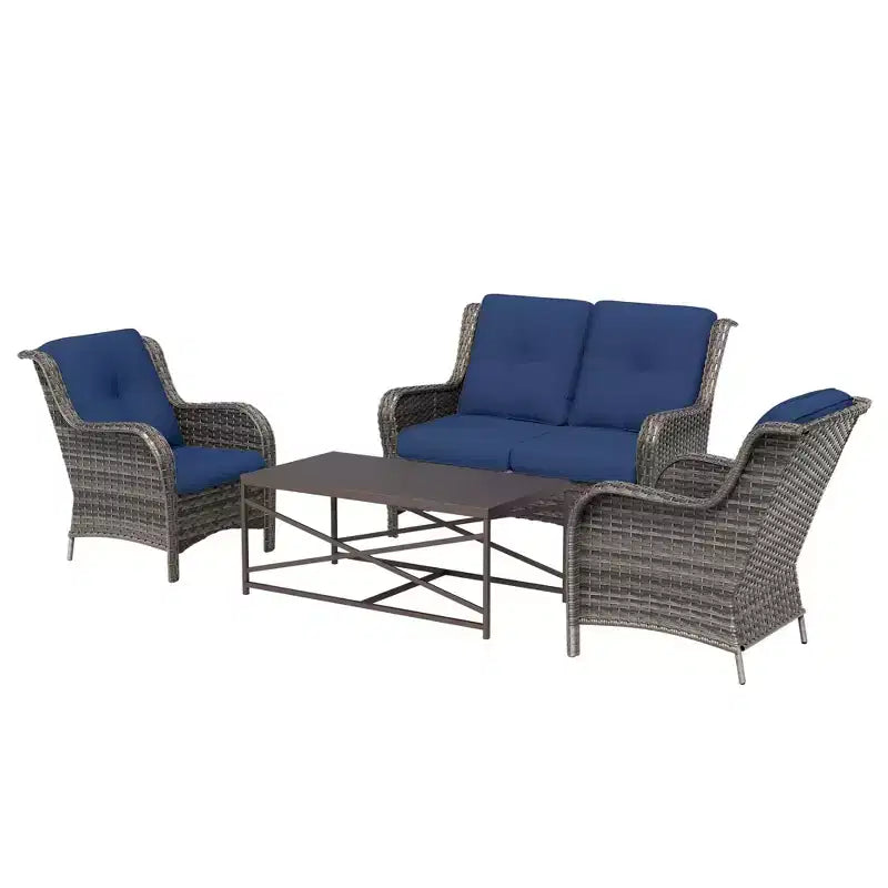 UPTIOT 4-Piece All-Weather Outdoor Lounge Set with Loveseat, Chairs & Tempered Table