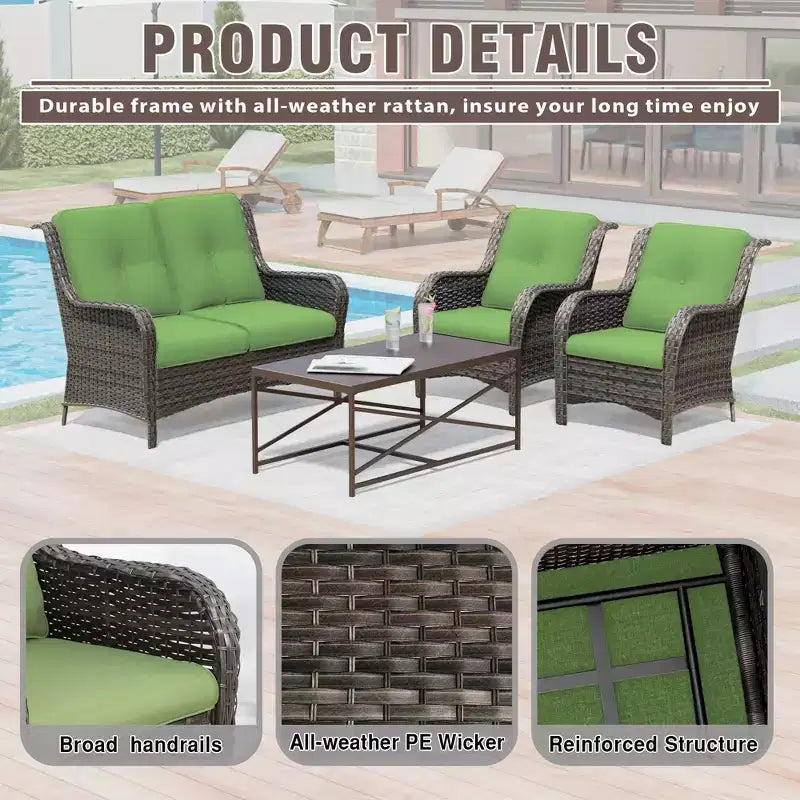 UPTIOT 4-Piece All-Weather Outdoor Lounge Set with Loveseat, Chairs & Tempered Table
