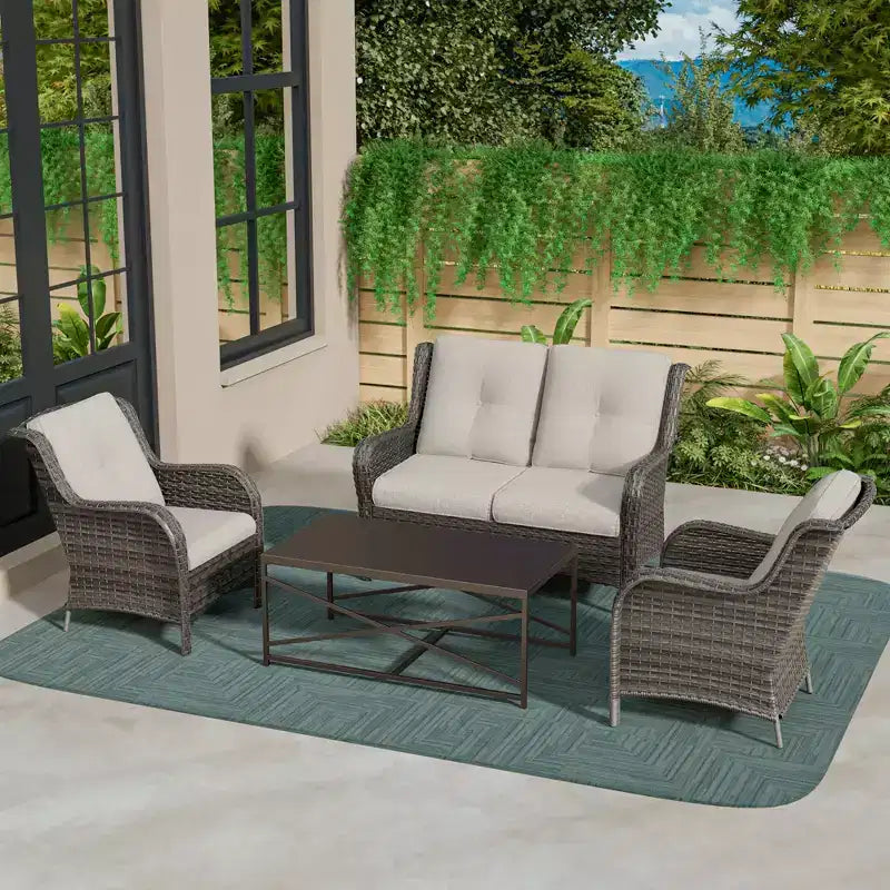 UPTIOT 4-Piece All-Weather Outdoor Lounge Set with Loveseat, Chairs & Tempered Table
