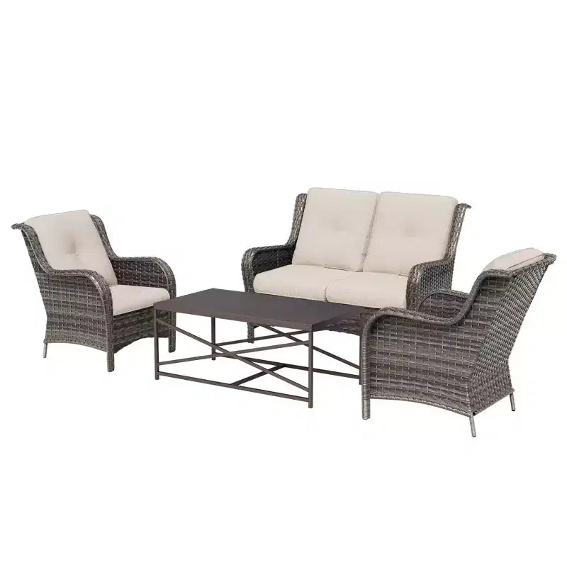 UPTIOT 4-Piece All-Weather Outdoor Lounge Set with Loveseat, Chairs & Tempered Table