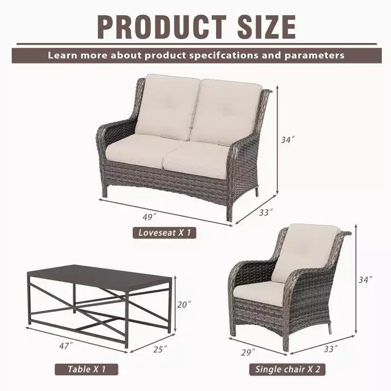 UPTIOT 4-Piece All-Weather Outdoor Lounge Set with Loveseat, Chairs & Tempered Table