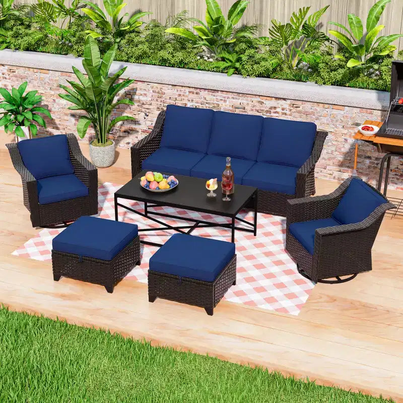 UPTIOT 6-Piece Outdoor Patio Set: 2 Swivel Chairs, 3-Seat Sofa, Coffee Table & 2 Ottomans