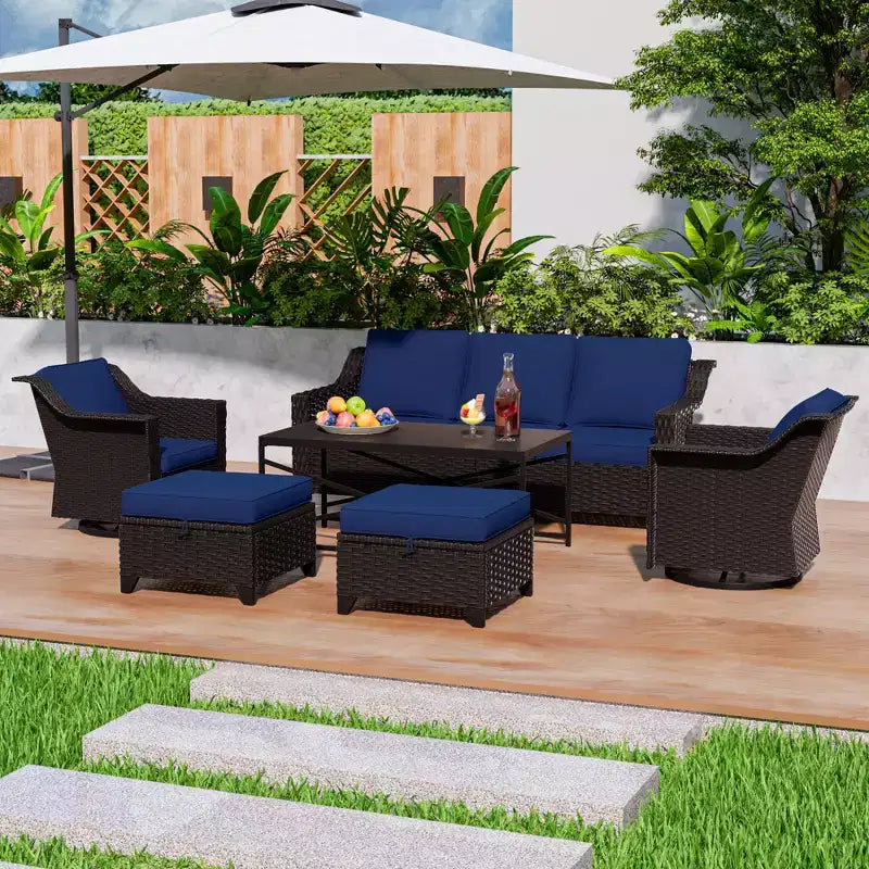 UPTIOT 6-Piece Outdoor Patio Set: 2 Swivel Chairs, 3-Seat Sofa, Coffee Table & 2 Ottomans