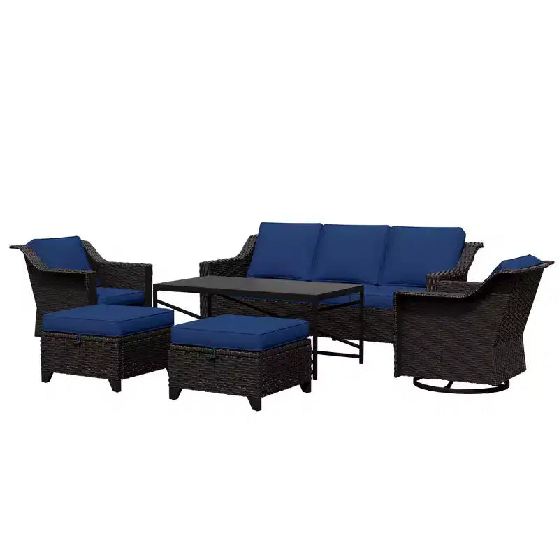 UPTIOT 6-Piece Outdoor Patio Set: 2 Swivel Chairs, 3-Seat Sofa, Coffee Table & 2 Ottomans