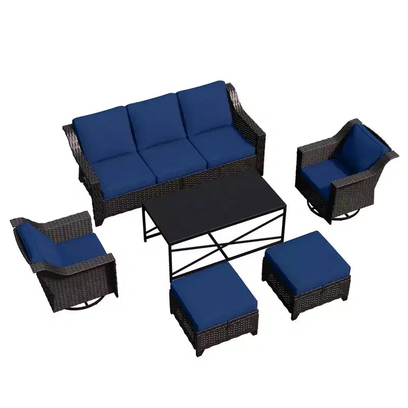 UPTIOT 6-Piece Outdoor Patio Set: 2 Swivel Chairs, 3-Seat Sofa, Coffee Table & 2 Ottomans