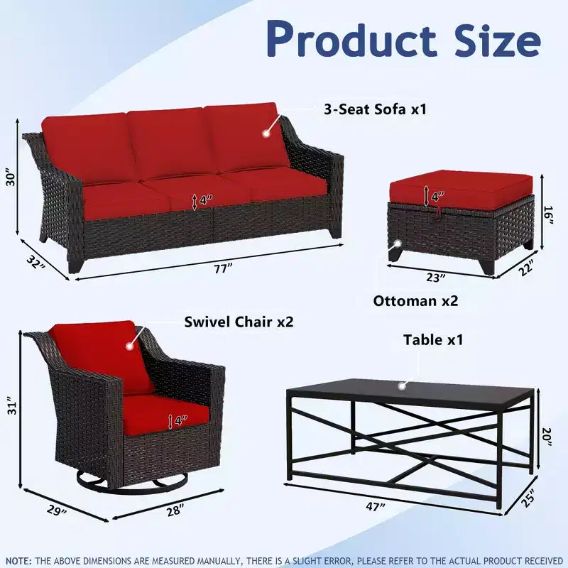 UPTIOT 6-Piece Outdoor Patio Set: 2 Swivel Chairs, 3-Seat Sofa, Coffee Table & 2 Ottomans