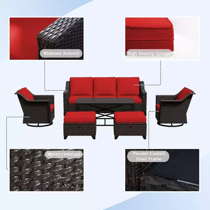 UPTIOT 6-Piece Outdoor Patio Set: 2 Swivel Chairs, 3-Seat Sofa, Coffee Table & 2 Ottomans