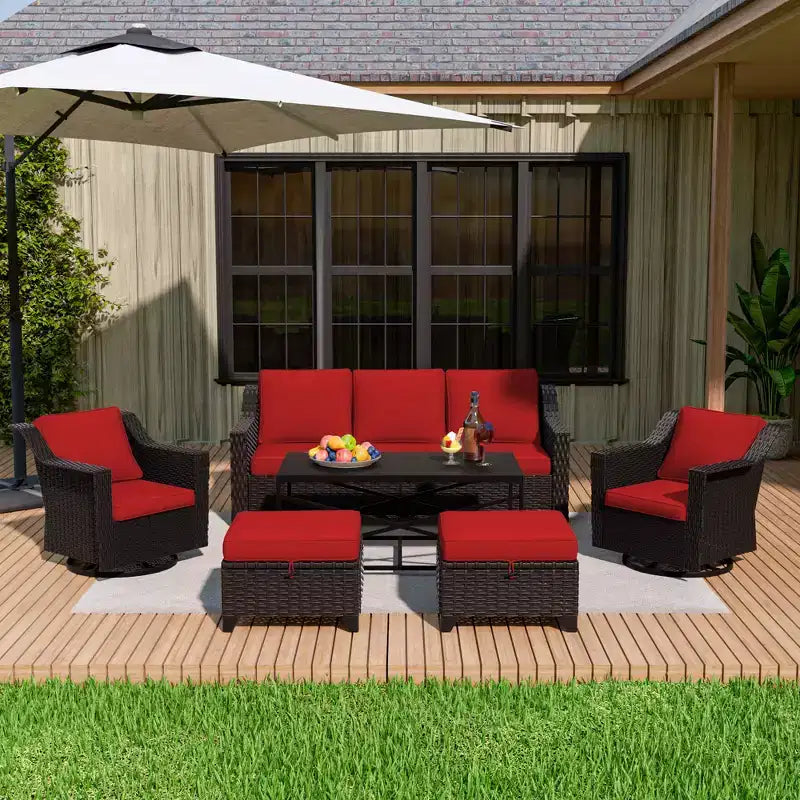 UPTIOT 6-Piece Outdoor Patio Set: 2 Swivel Chairs, 3-Seat Sofa, Coffee Table & 2 Ottomans