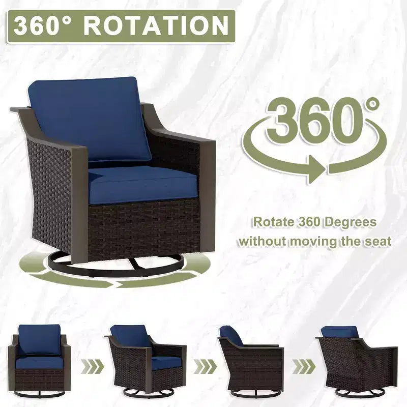 UPTIOT Outdoor Patio Set with 3-Seat Sofa, 2 Swivel Chairs, and 2 Ottomans