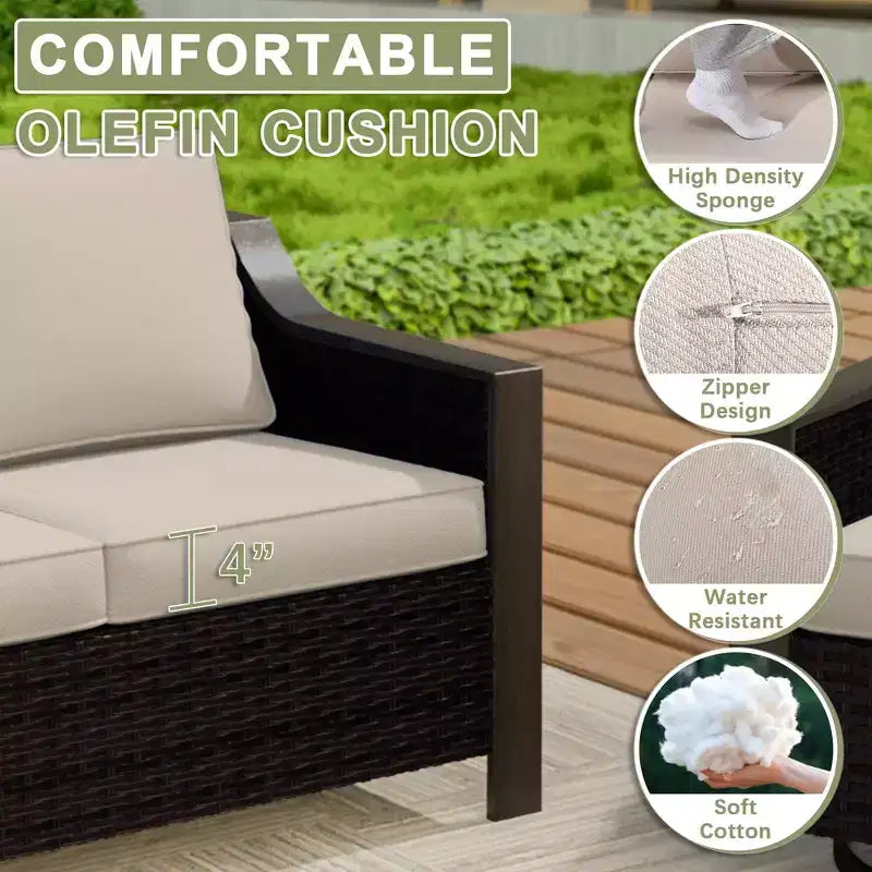 UPTIOT Outdoor Patio Set with 3-Seat Sofa, 2 Swivel Chairs, and 2 Ottomans