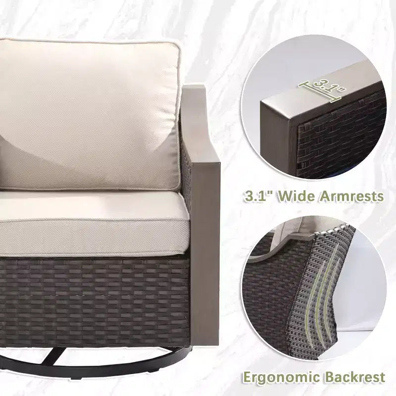 UPTIOT Outdoor Patio Set with 3-Seat Sofa, 2 Swivel Chairs, and 2 Ottomans