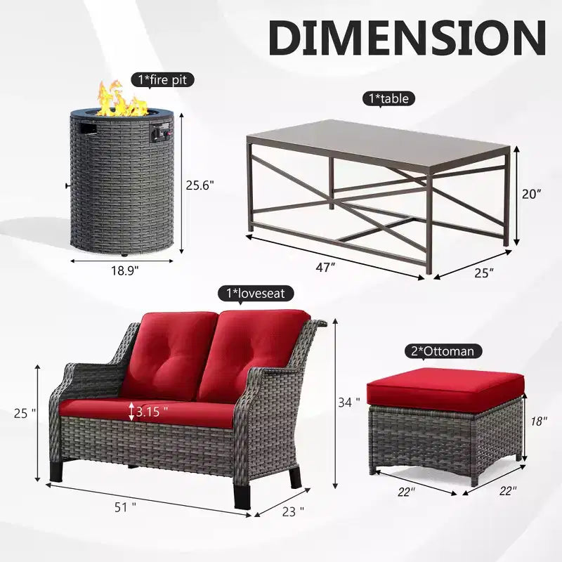 UPTIOT Outdoor Lounge Set with Fire Pit & Ottoman Seating