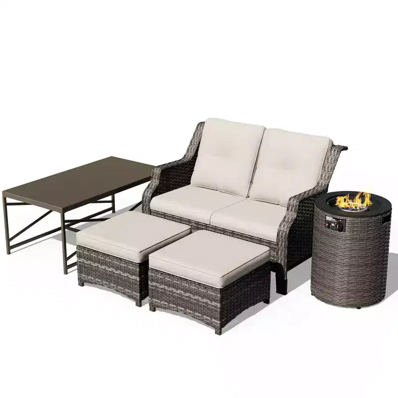 UPTIOT Outdoor Lounge Set with Fire Pit & Ottoman Seating