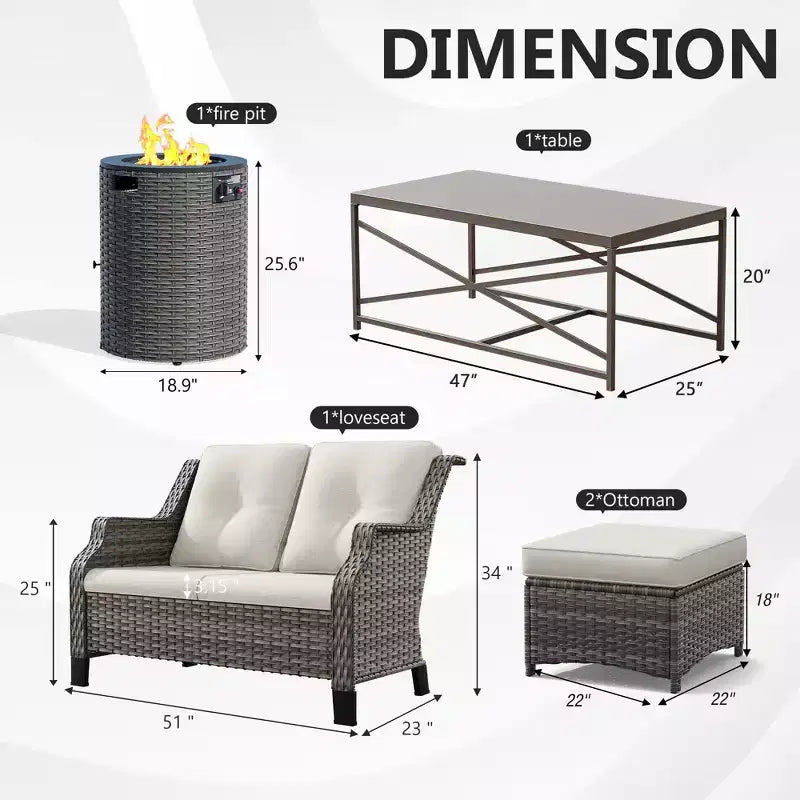 UPTIOT Outdoor Lounge Set with Fire Pit & Ottoman Seating