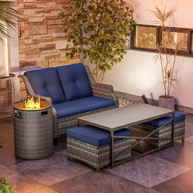 UPTIOT Outdoor Lounge Set with Fire Pit & Ottoman Seating