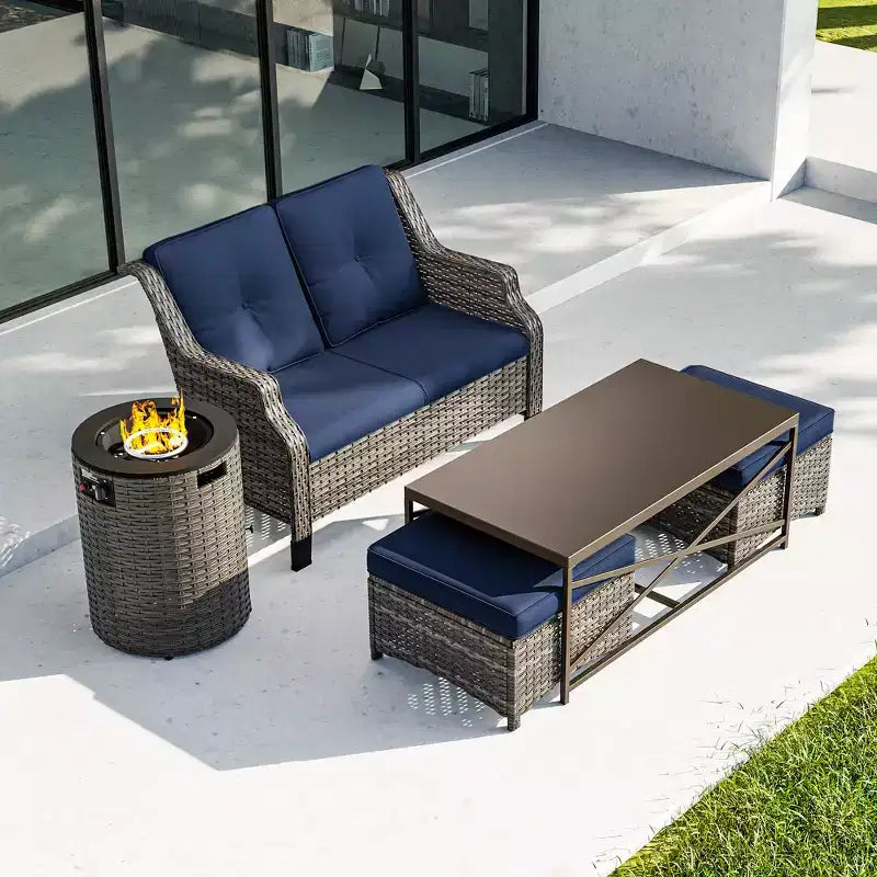 UPTIOT Outdoor Lounge Set with Fire Pit & Ottoman Seating