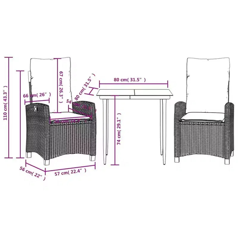 vidaXL Patio Dining Set with Cushions - Poly Rattan