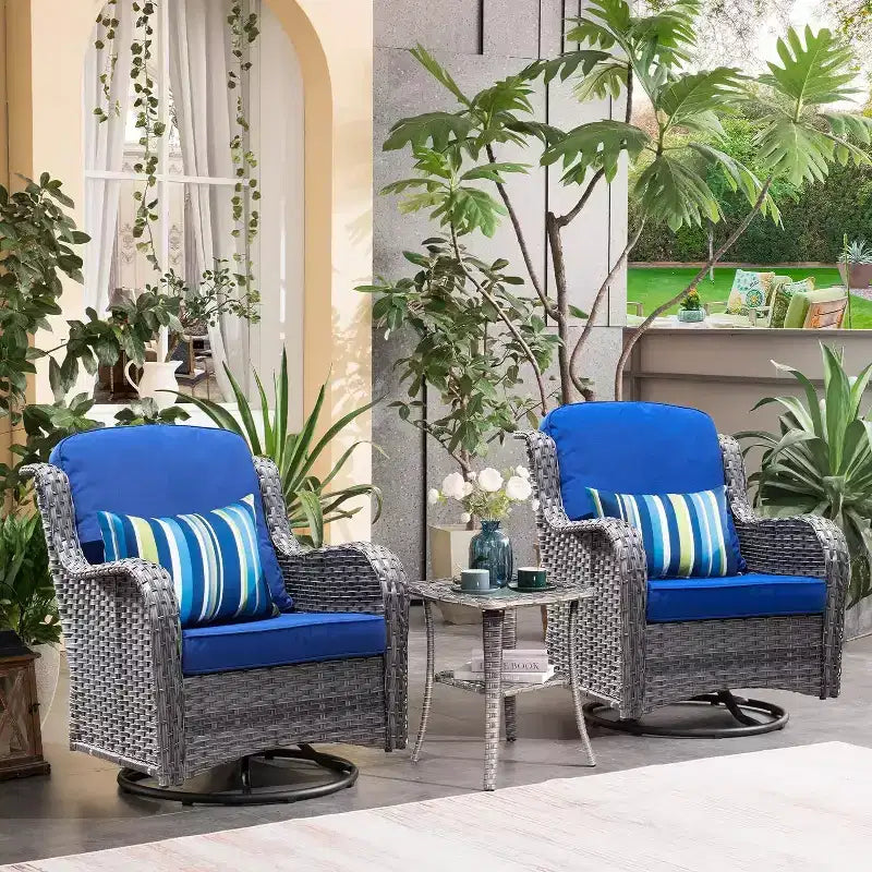 HOMLUX 3 PCS Outdoor 360Swivel Rocker Chairs Set Patio Bistro Seating Set with Side Table & Cushion
