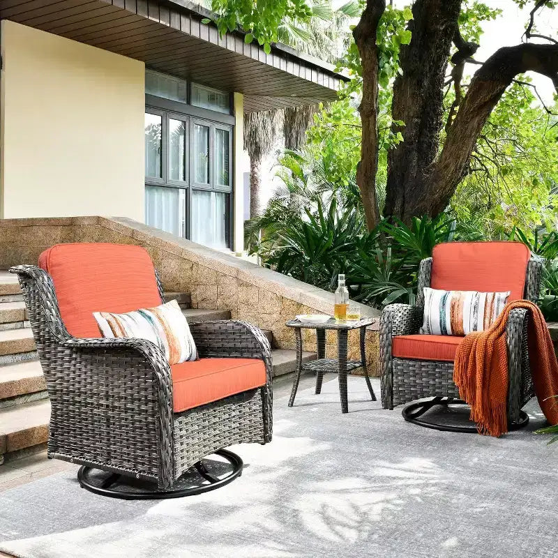 HOMLUX 3 PCS Outdoor 360Swivel Rocker Chairs Set Patio Bistro Seating Set with Side Table & Cushion