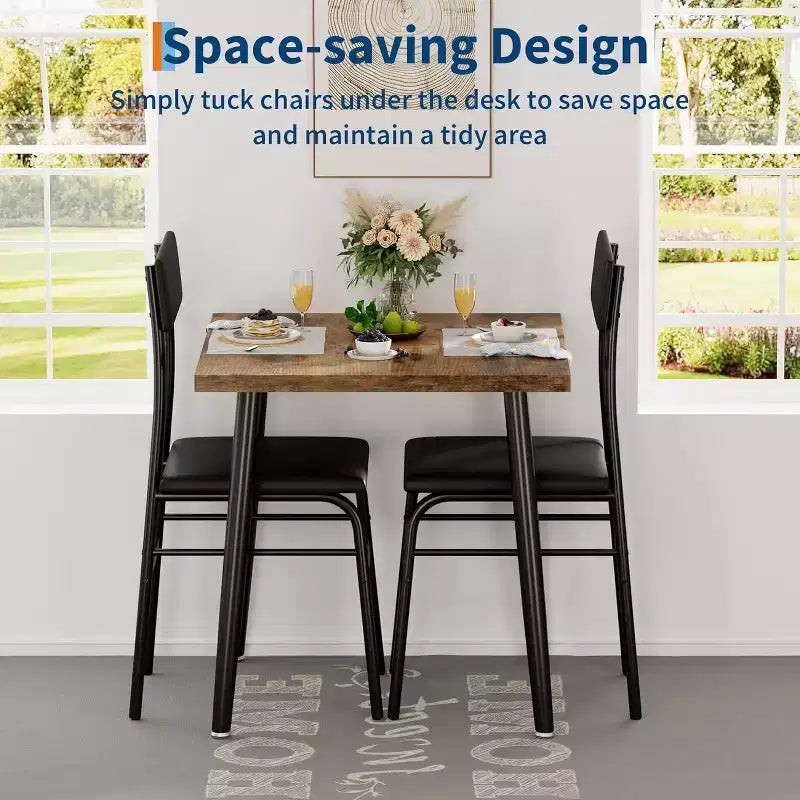 Small Dining Table Set for 2, 3 Pcs Kitchen Table Set with 2 Upholstered Chairs, Breakfast Table for Samll Space, Dining Room, Apartment, Restaurant