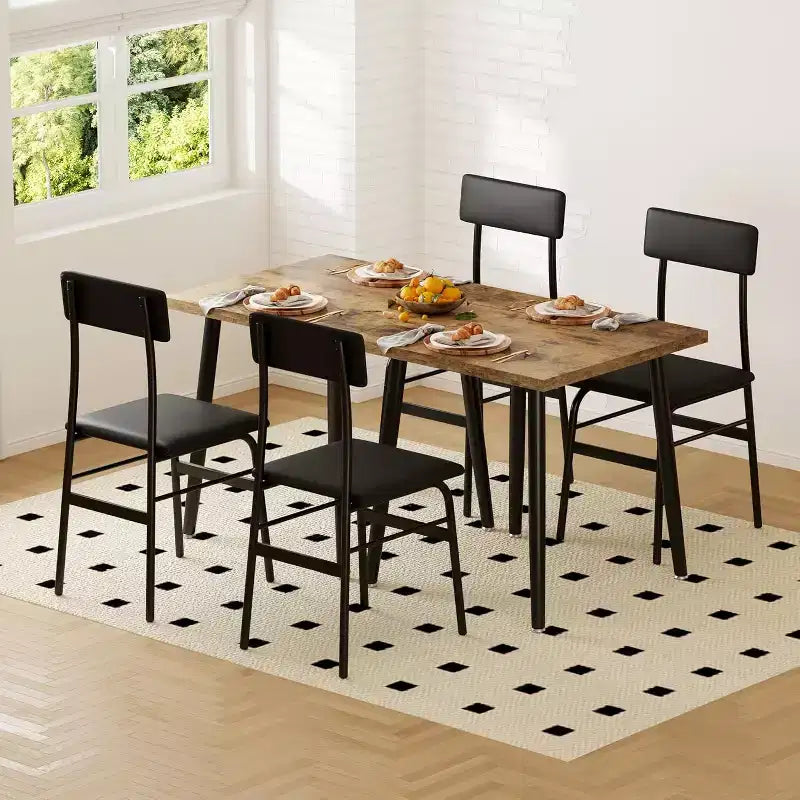 Small Dining Table Set for 2, 3 Pcs Kitchen Table Set with 2 Upholstered Chairs, Breakfast Table for Samll Space, Dining Room, Apartment, Restaurant
