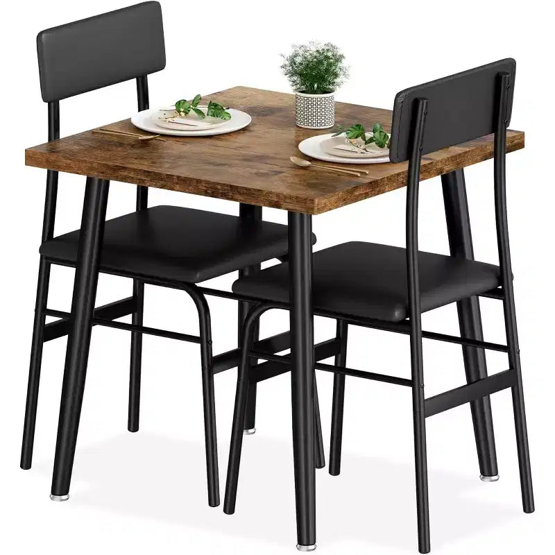 Small Dining Table Set for 2, 3 Pcs Kitchen Table Set with 2 Upholstered Chairs, Breakfast Table for Samll Space, Dining Room, Apartment, Restaurant