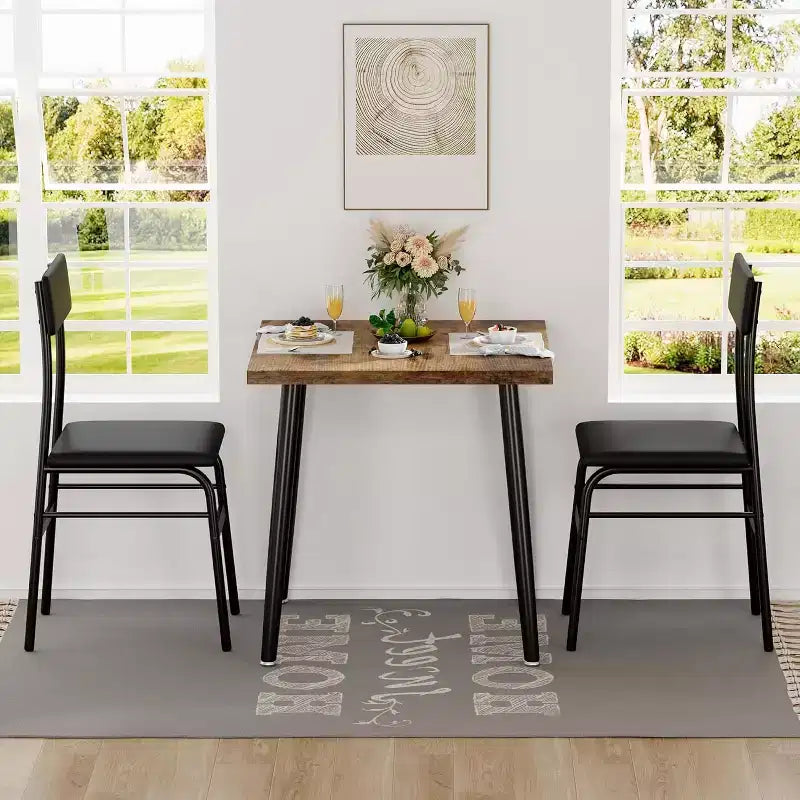 Small Dining Table Set for 2, 3 Pcs Kitchen Table Set with 2 Upholstered Chairs, Breakfast Table for Samll Space, Dining Room, Apartment, Restaurant