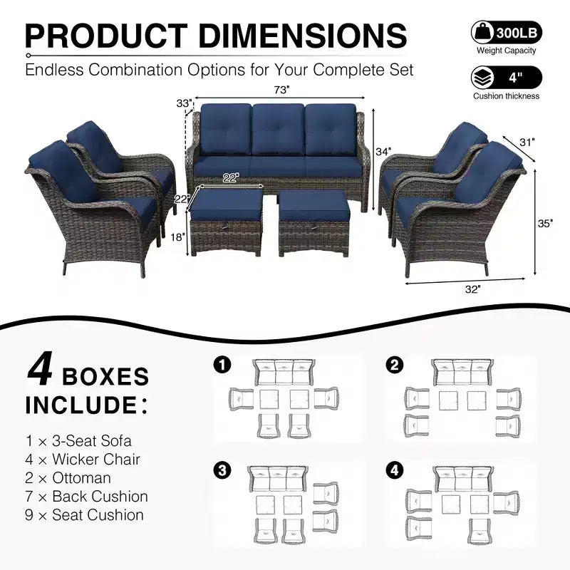 UPTIOT All-Weather Olefin Wicker Sofa & Chair Set with Multi-Functional Ottomans