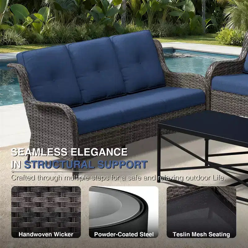 UPTIOT All-Weather Olefin Wicker Sofa & Chair Set with Multi-Functional Ottomans