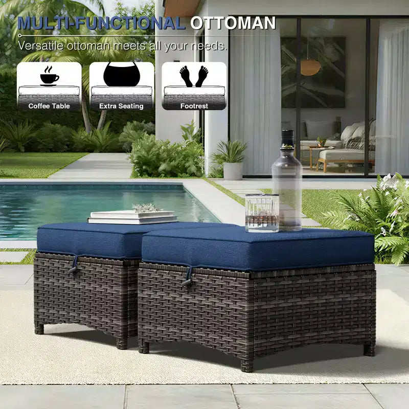 UPTIOT All-Weather Olefin Wicker Sofa & Chair Set with Multi-Functional Ottomans