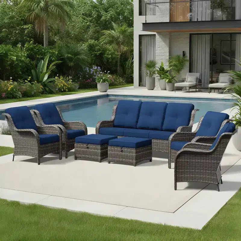 UPTIOT All-Weather Olefin Wicker Sofa & Chair Set with Multi-Functional Ottomans