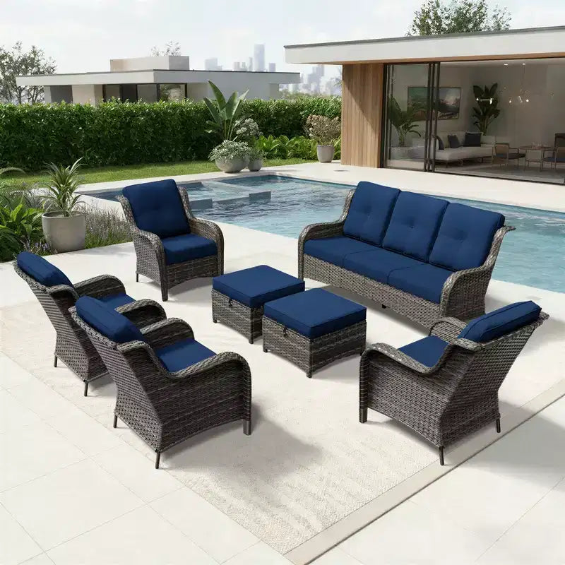 UPTIOT All-Weather Olefin Wicker Sofa & Chair Set with Multi-Functional Ottomans