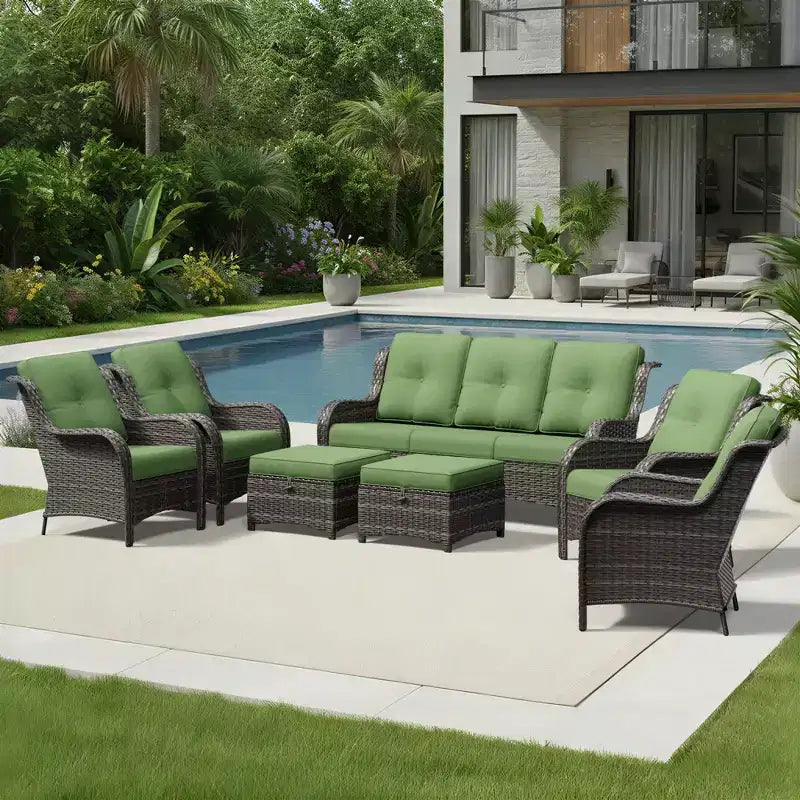 UPTIOT All-Weather Olefin Wicker Sofa & Chair Set with Multi-Functional Ottomans