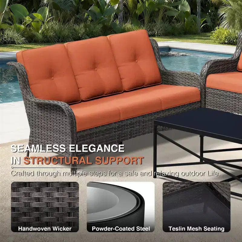 UPTIOT All-Weather Olefin Wicker Sofa & Chair Set with Multi-Functional Ottomans