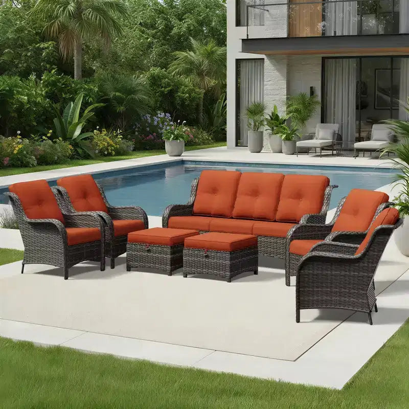 UPTIOT All-Weather Olefin Wicker Sofa & Chair Set with Multi-Functional Ottomans