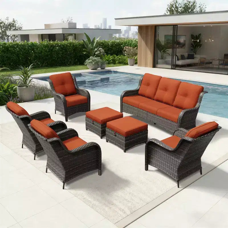 UPTIOT All-Weather Olefin Wicker Sofa & Chair Set with Multi-Functional Ottomans