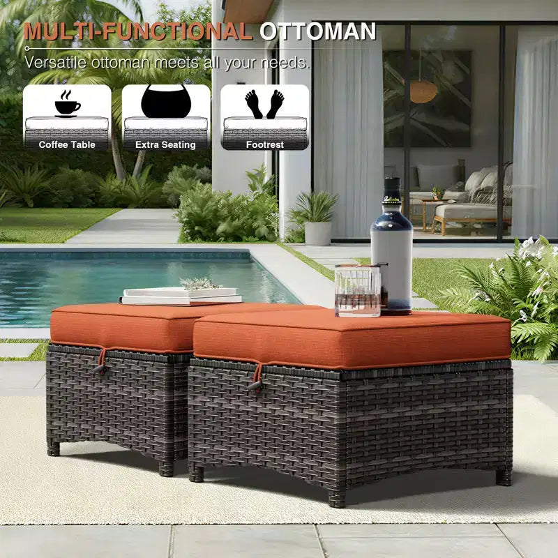UPTIOT All-Weather Olefin Wicker Sofa & Chair Set with Multi-Functional Ottomans