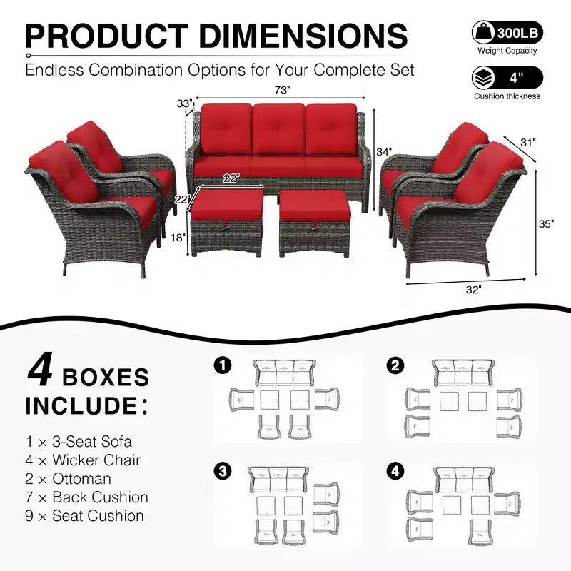 UPTIOT All-Weather Olefin Wicker Sofa & Chair Set with Multi-Functional Ottomans