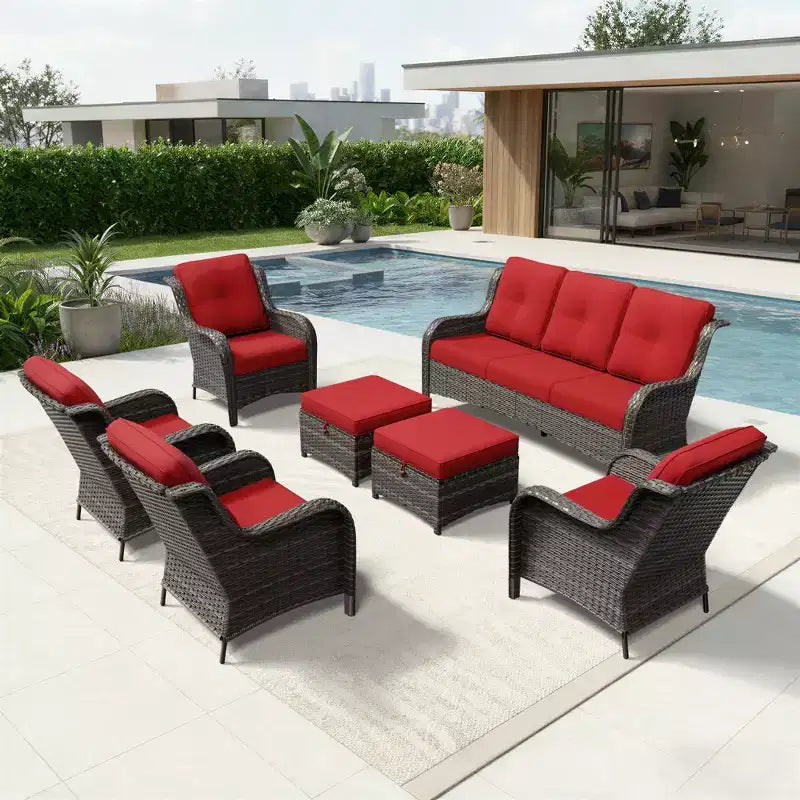 UPTIOT All-Weather Olefin Wicker Sofa & Chair Set with Multi-Functional Ottomans