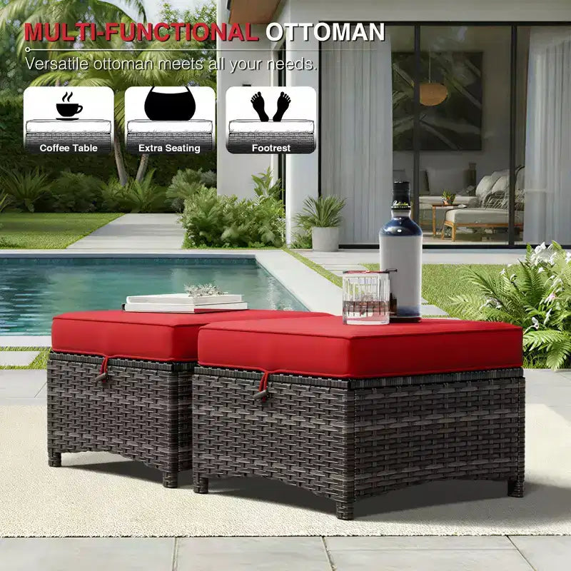 UPTIOT All-Weather Olefin Wicker Sofa & Chair Set with Multi-Functional Ottomans