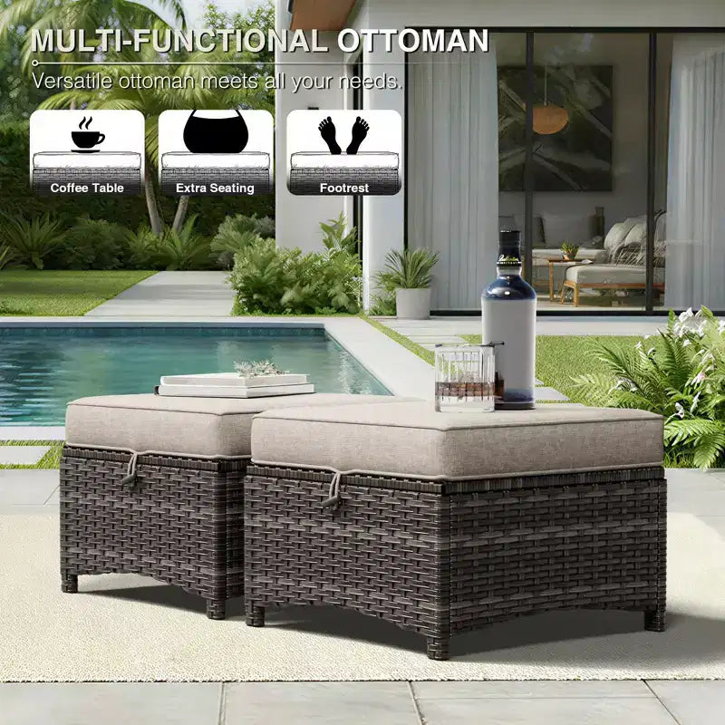 UPTIOT All-Weather Olefin Wicker Sofa & Chair Set with Multi-Functional Ottomans