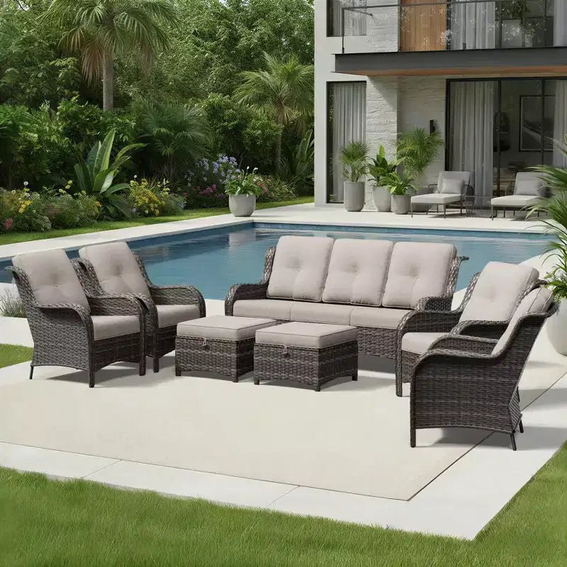 UPTIOT All-Weather Olefin Wicker Sofa & Chair Set with Multi-Functional Ottomans