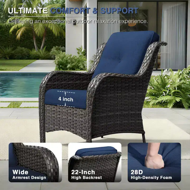 UPTIOT Outdoor 2-Piece Wicker Chair Set with Fire Pit Table and All-Weather Cushions