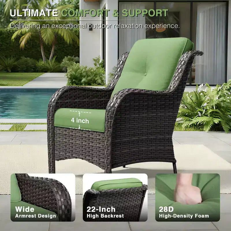 UPTIOT Outdoor 2-Piece Wicker Chair Set with Fire Pit Table and All-Weather Cushions